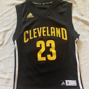 Adidas Cleveland Cavaliers Lebron James #23 Black and Gold Jersey - Youth S